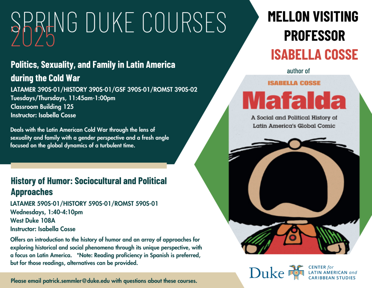 flyer promoting courses by Isabella Cosse, featuring Mafalda