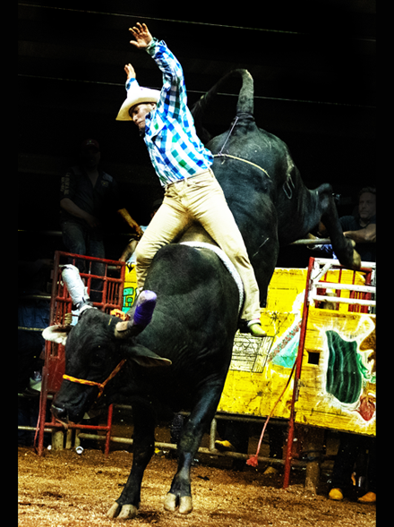 man riding a bucking bull